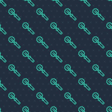 Green line Cutter roll for honey icon isolated seamless pattern on blue background. Tool of the beekeeper. Vector