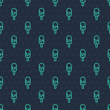 Yeşil çizgi dondurma ikonu mavi arka planda izole edilmiş pürüzsüz desen. Güzel sembol. Vektör