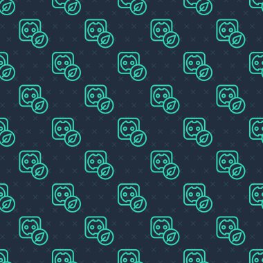 Yeşil çizgi elektrik çıkış simgesi mavi arka planda izole edilmiş. Alternatif enerji. Temiz enerji. Elektrik prizi. Rosette sembolü. Vektör