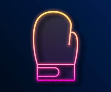 Parlayan neon hattı boks eldiveni simgesi siyah arkaplanda izole edildi. Vektör