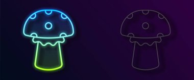 Parlayan neon hattı mantar ikonu siyah arkaplanda izole edildi. Vektör