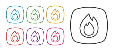 Ateş çizgi simgesini beyaz arkaplanda izole et. Simgeleri renklendirin. Vektör