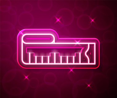 Glowing neon line Tape measure icon isolated on red background. Measuring tape. Vector