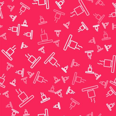 Beyaz çizgi çay ikonu fincanı kırmızı arka planda izole edilmiş pürüzsüz desen. Vektör