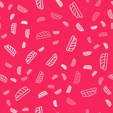 Beyaz çizgi Balık bifteği ikonu kırmızı arka planda kusursuz desen izole etti. Vektör