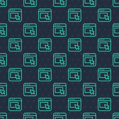 Yeşil çizgi reklam simgesi mavi arkaplanda izole edilmiş pürüzsüz desen. Pazarlama ve tanıtım süreci kavramı. İlgili reklamlar. Sosyal medya reklamcılığı. Vektör