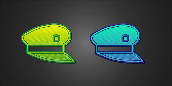 Green and blue Train driver hat icon isolated on black background. Vector — Vector de stock