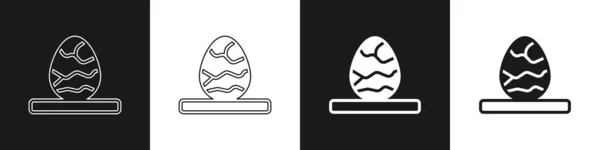 Set Chinese tea egg icon isolated on black and white background. Vector — Διανυσματικό Αρχείο