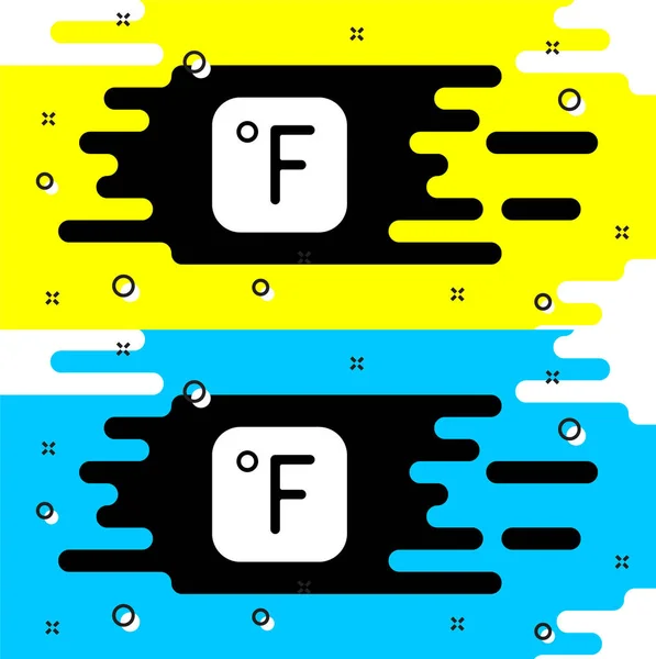 Icono blanco de Fahrenheit aislado sobre fondo negro. Vector — Vector de stock