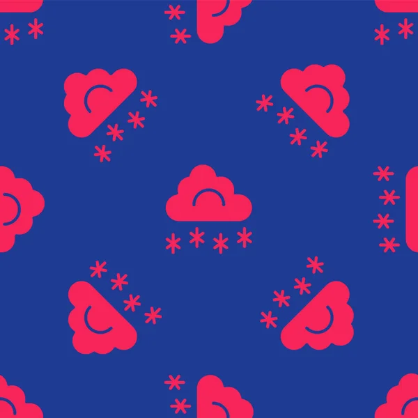 Red Cloud with snow icon isolated seamless pattern on blue background. Cloud with snowflakes. Single weather icon. Snowing sign. Vector — ストックベクタ