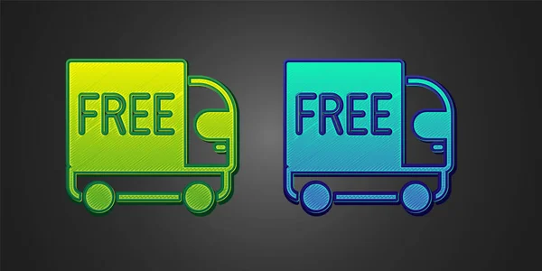 Green and blue Free delivery service icon isolated on black background. Free shipping. 24 hour and fast delivery. Vector — стоковый вектор