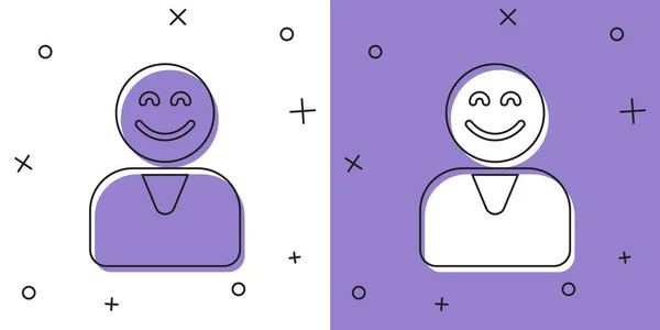 Set Happy customer icon isolated on white and purple background. Vector — Διανυσματικό Αρχείο