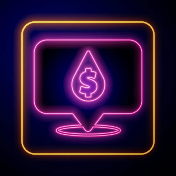 Glowing neon Oil drop with dollar symbol icon isolated on black background. Oil price. Oil and petroleum industry. Vector — Image vectorielle