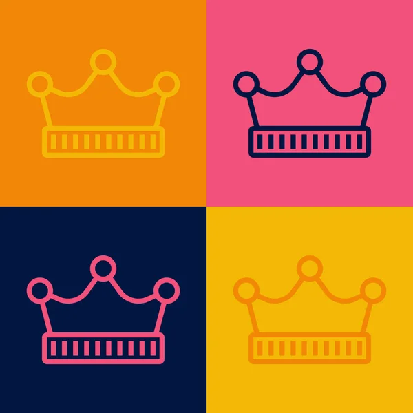 Pop art linea King corona icona isolata su sfondo colore. Vettore — Vettoriale Stock