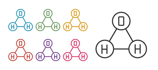 Establecer línea Fórmula química para gotas de agua Icono en forma de H2O aislado sobre fondo blanco. Establecer iconos de colores. Vector — Archivo Imágenes Vectoriales