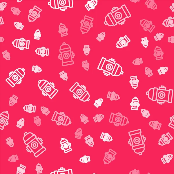 White line Fire hydrant icon isolated seamless pattern on red background. Vector —  Vetores de Stock