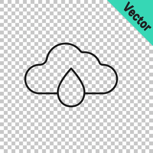 Nube de línea negra con icono de lluvia aislado sobre fondo transparente. precipitación de nubes de lluvia con gotas de lluvia. Vector — Vector de stock