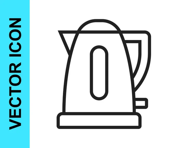 Schwarze Linie Wasserkocher Symbol isoliert auf weißem Hintergrund. Teekanne vorhanden. Vektor — Stockvektor