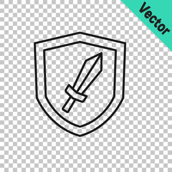 Oyun simgesi için siyah çizgi kılıcı şeffaf arkaplanda izole edildi. Vektör