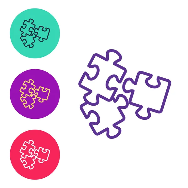 Set lijn Puzzelstukjes speelgoed icoon geïsoleerd op witte achtergrond. Stel pictogrammen kleurrijk. Vector — Stockvector
