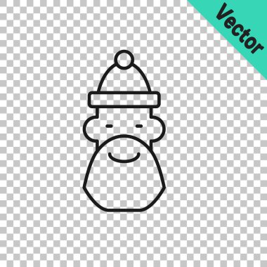 Black line Santa Claus hat and beard icon isolated on transparent background. Merry Christmas and Happy New Year. Vector