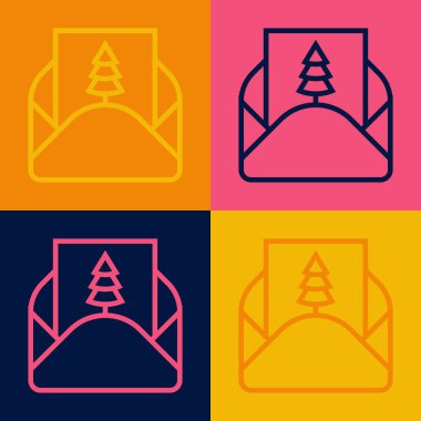 Pop sanat serisi Zarfta Noel partisi davetiye kartı ikonu var. Renk arkaplanında izole edilmiş. Mutlu Noeller ve mutlu yıllar. Vektör