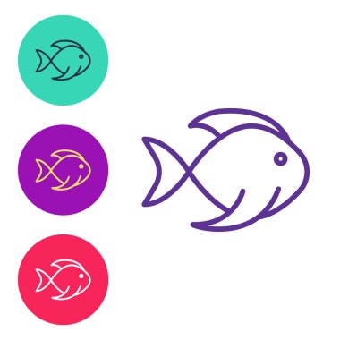 Balık simgesini beyaz arkaplanda izole et. Simgeleri renklendirin. Vektör