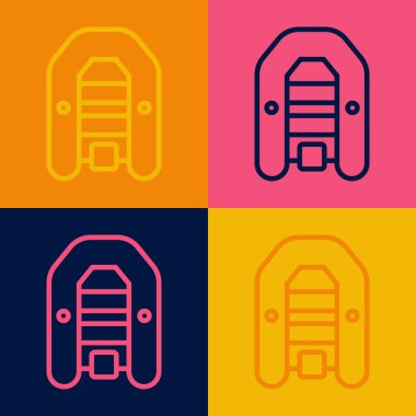 Dış motor ikonuna sahip şişme bot renkli arka planda izole edildi. Vektör