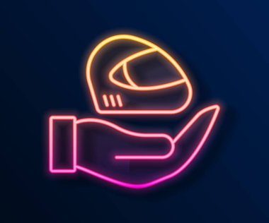 Parlayan neon çizgisi yarış başlığı simgesi siyah arkaplanda izole edildi. Olağanüstü bir spor. Spor malzemeleri. Vektör