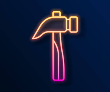 Parlayan neon hattı Çekiç simgesi siyah arkaplanda izole edildi. Tamir için bir araç. Vektör