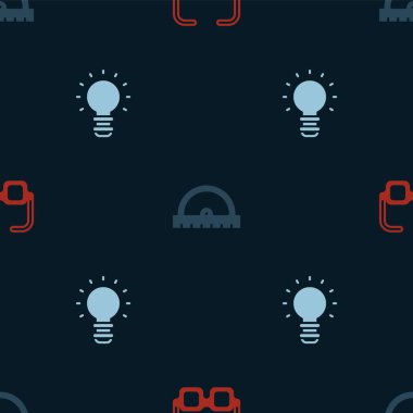 Gözlükleri, açıölçer ızgarasını ve kusursuz desen üzerine yaratıcı lamba ışığı fikrini ayarla. Vektör