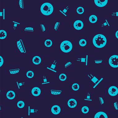 Set Fish steak, Rice in bowl, Wonton and Cup of on seamless pattern. Vector