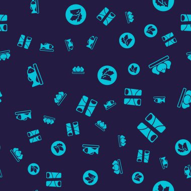 Set Served fish on a plate, Dumpling, and Guotie on seamless pattern. Vector