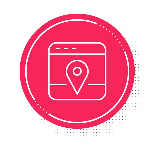 Fehér vonal Infographic várostérkép navigációs ikon elszigetelt fehér háttér. Mobil App Interface koncepció tervezés. Geolacation koncepció. Vörös kör gomb. Vektor — Stock Vector