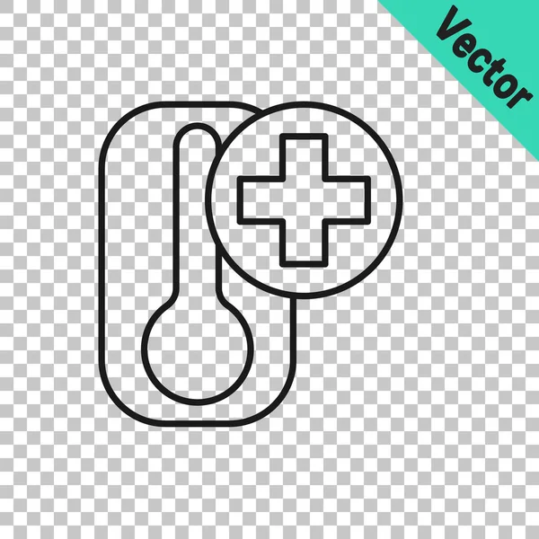 Schwarzes Zeilenthermometer zur Messung von Wärme und Kälte, isoliert auf transparentem Hintergrund. Thermometer, die heißes oder kaltes Wetter anzeigen. Vektor — Stockvektor