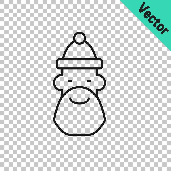 Black line Santa Claus hat and beard icon isolated on transparent background. Merry Christmas and Happy New Year. Vector — Stockvektor