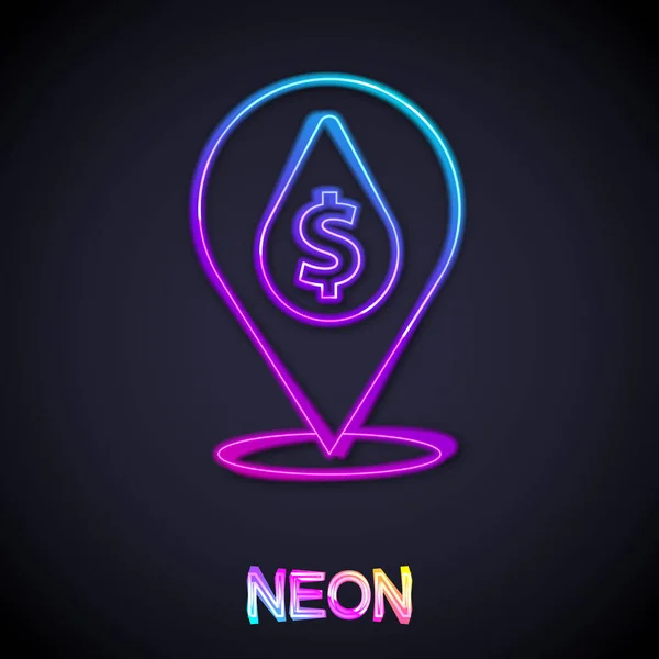 Glowing neon line Oil drop with dollar symbol icon isolated on black background. Oil price. Oil and petroleum industry. Vector — Stockový vektor