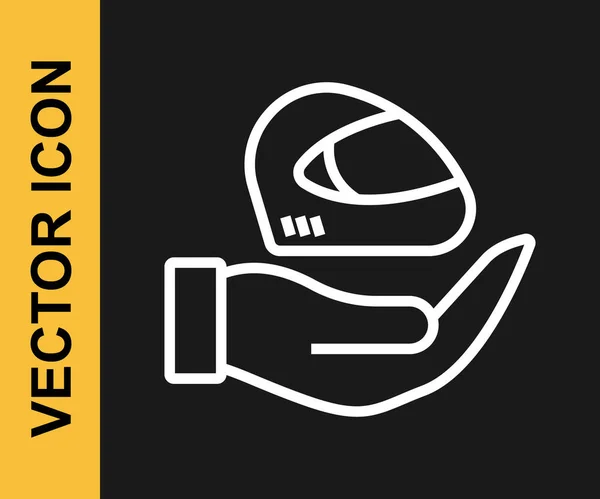 화이트 라인 레이싱 헬멧 아이콘은 검은 배경에 분리되어 있다. 극도의 스포츠. 스포츠 장비. Vector — 스톡 벡터