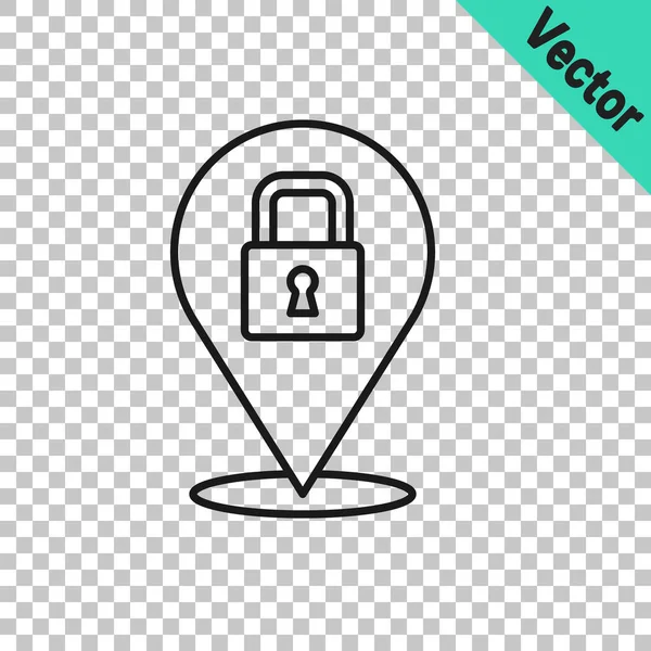 Black line Lock icon isolated on transparent background. Padlock sign. Security, safety, protection, privacy concept. Vector — Wektor stockowy