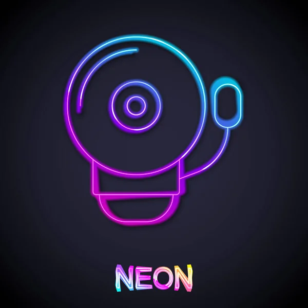 Világító neon vonal Csengő riasztó ikon elszigetelt fekete háttérrel. Tűzjelző rendszer. Csengettyű, csengőjel, értesítő jel. Vektor — Stock Vector