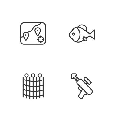 Olta ipi, ağ deseni, konum balıkçılığı ve ikon. Vektör