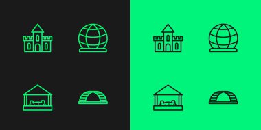 Set line Monkey bar, Sandbox with sand, castle and Playground climbing equipment icon. Vector