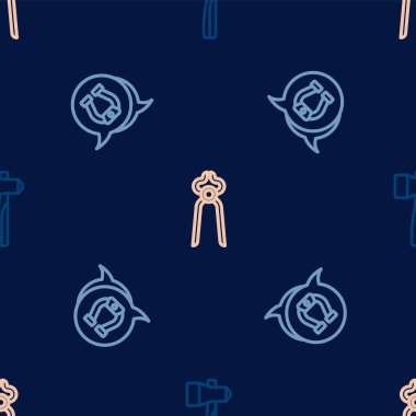 Hammer, Horseshoe ve Blacksmith kerpeten aletlerini kusursuz desenlere ayarlayın. Vektör