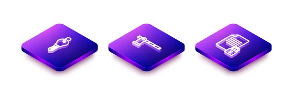 Set Isometric line Key, Parking car barrier and Document and lock icon. Vector — 图库矢量图片