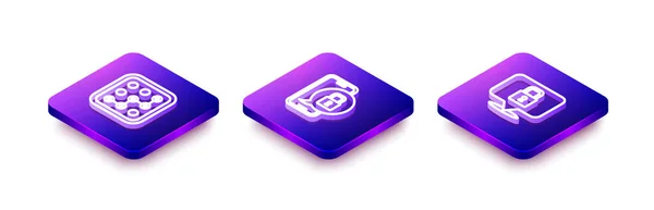 Set Isometric line Graphic password protection, Mobile with closed padlock and Lock icon. Vector — Wektor stockowy