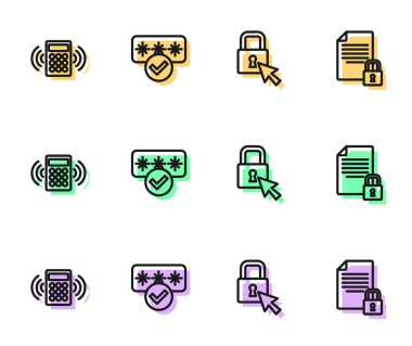 Hat kilidini, güvenlik tuş takımı erişim panelini, şifre korumasını ve belge ve kilit simgesini ayarlayın. Vektör