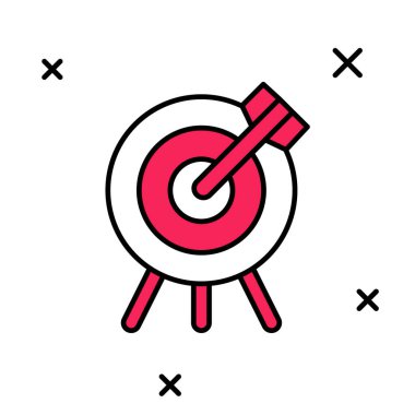 Doldurulmuş ana hatlı hedef finansal hedef kavramı simgesi beyaz arka planda izole edildi. Sembolik hedeflere ulaşım, başarı. Vektör