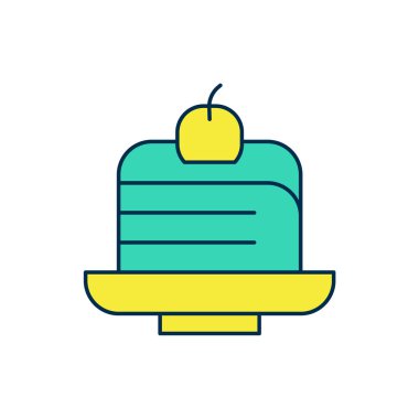 Beyaz arkaplanda izole edilmiş ana hatlı pasta simgesi. Doğum günün kutlu olsun. Vektör.