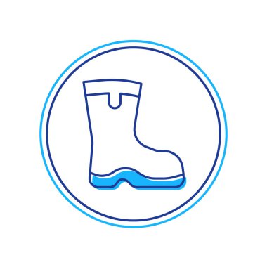 Beyaz arkaplanda izole edilmiş ana hatlı balıkçı botları simgesi. Su geçirmez lastik bot. Yağmurlu hava, balıkçılık, avcılık, bahçe işleri için çizme. Vektör.