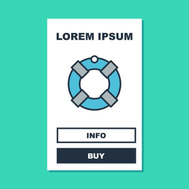 Doldurulmuş Lifebuoy simgesi turkuaz arka planda izole edildi. Can simidi sembolü. Vektör.